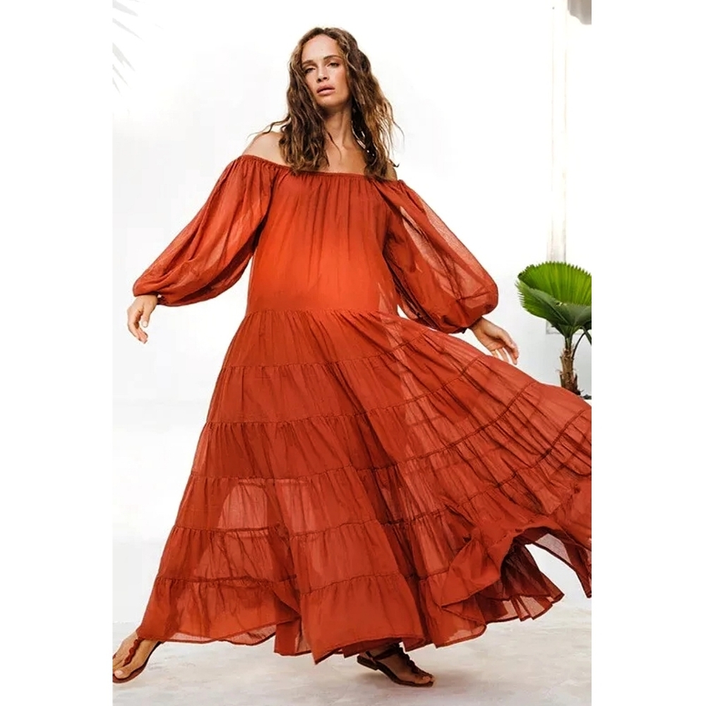 Erika Pena x Anthropologie Brielle Bohohemian Tiered Voile Cotton Maxi D… - Picture 5 of 9